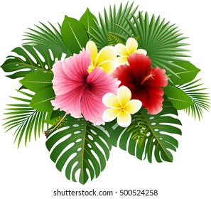 Beautiful tropical flowers and leaves
