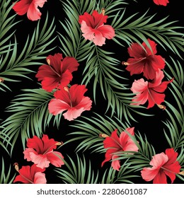 Beautiful tropical flowers and plants seamless pattern,