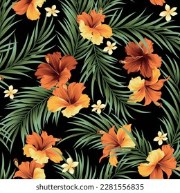 Beautiful tropical flowers and plants seamless pattern,