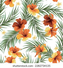 Beautiful tropical flowers and plants seamless pattern,