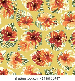 Beautiful tropical flowers seamless pattern,