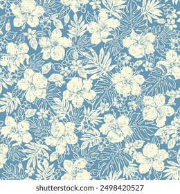 Beautiful tropical flowers seamless pattern,