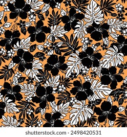 Beautiful tropical flowers seamless pattern,