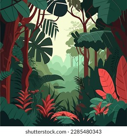 Beautiful tropical forest landscape.Vector illustrations.