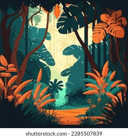 Beautiful tropical forest landscape.Vector illustrations.