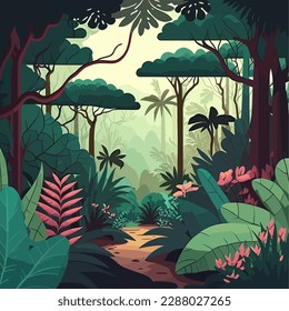 Beautiful tropical forest landscape.Vector illustrations.