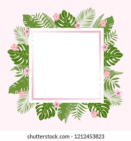 Beautiful Tropical Frame Flowers Leaves Jungle Stock Vector (Royalty ...