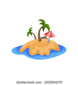 Beautiful tropical island and umbrella vector Illustration on a white background