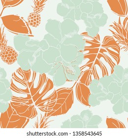 Beautiful Tropical Leaves Pineapple Seamless Pattern Stock Vector ...