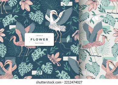 conjunto de patrones tropicales hermosos
