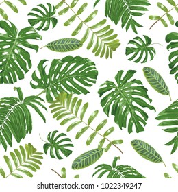 Beautiful tropical pattern with exotic foliage. Vector seamless background, colorful and bright 