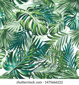 Beautiful tropical pattern with green palm leaves for design ideal for fabric design