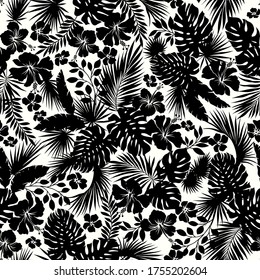 Beautiful tropical plant seamless pattern illustration,