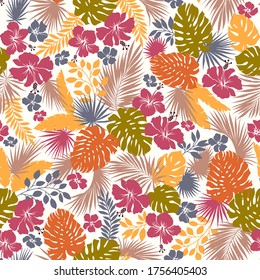 Beautiful tropical plant seamless pattern illustration,