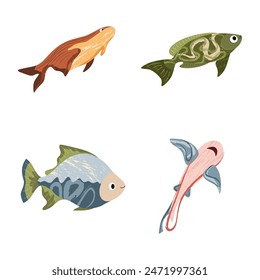 Beautiful tropical sea fish. Fish template for logo, print, notepad, poster, banner. Vector illustration in modern flat style.