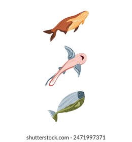 Beautiful tropical sea fish. Fish template for logo, print, notepad, poster, banner. Vector illustration in modern flat style.