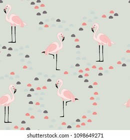 Beautiful tropical seamless pattern with flamingos. Summer background with flamingos. Birds of the jungle.