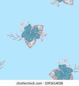 Beautiful tropical seamless pattern with flowers and leaves. Flowers of the jungle. Summer background with tropical leaves and flowers for fabric, wallpaper and cover