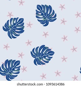 Beautiful tropical seamless pattern with flowers and leaves. Flowers of the jungle. Summer background with tropical leaves and flowers for fabric, wallpaper and cover