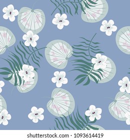 Beautiful tropical seamless pattern with flowers and leaves. Flowers of the jungle. Summer background with tropical leaves and flowers for fabric, wallpaper and cover