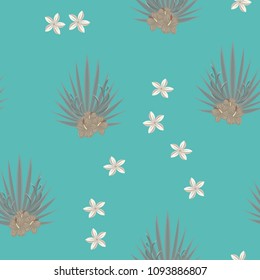 Beautiful tropical seamless pattern with flowers and leaves. Flowers of the jungle. Summer background with tropical leaves and flowers for fabric, wallpaper and cover