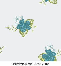 Beautiful tropical seamless pattern with flowers and leaves. Flowers of the jungle. Summer background with tropical leaves and flowers for fabric, wallpaper and cover