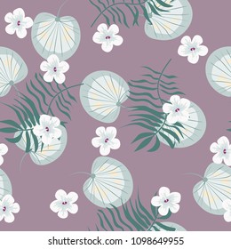 Beautiful tropical seamless pattern with flowers and leaves. Flowers of the jungle. Summer background with tropical leaves and flowers for fabric, wallpaper and cover
