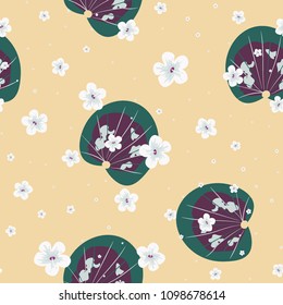 Beautiful tropical seamless pattern with flowers and leaves. Flowers of the jungle. Summer background with tropical leaves and flowers for fabric, wallpaper and cover