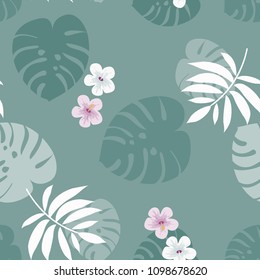 Beautiful tropical seamless pattern with flowers and leaves. Flowers of the jungle. Summer background with tropical leaves and flowers for fabric, wallpaper and cover