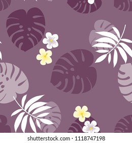 Beautiful tropical seamless pattern with flowers and leaves. Flowers of the jungle. Summer background with tropical leaves and flowers for fabric, wallpaper and cover