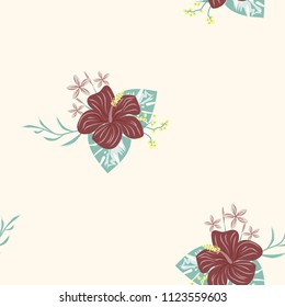 Beautiful tropical seamless pattern with flowers and leaves. Flowers of the jungle. Summer background with tropical leaves and flowers for fabric, wallpaper and cover