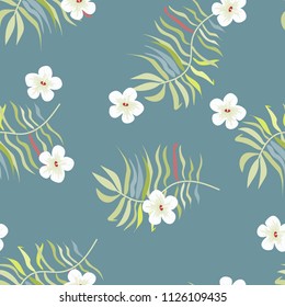 Beautiful tropical seamless pattern with flowers and leaves. Flowers of the jungle. Summer background with tropical leaves and flowers for fabric, wallpaper and cover