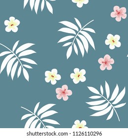 Beautiful tropical seamless pattern with flowers and leaves. Flowers of the jungle. Summer background with tropical leaves and flowers for fabric, wallpaper and cover