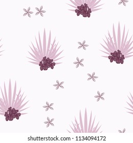 Beautiful tropical seamless pattern with flowers and leaves. Flowers of the jungle. Summer background with tropical leaves and flowers for fabric, wallpaper and cover