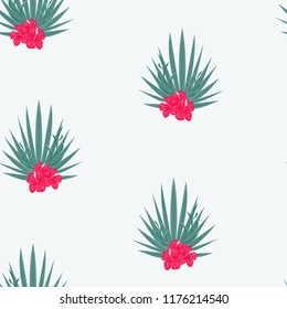 Beautiful tropical seamless pattern with flowers and leaves. Flowers of the jungle. Summer background with tropical leaves and flowers for fabric, wallpaper and cover