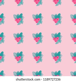 Beautiful tropical seamless pattern with flowers and leaves. Flowers of the jungle. Summer background with tropical leaves and flowers for fabric, wallpaper and cover