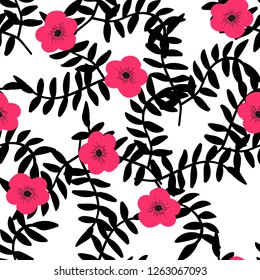 Beautiful tropical seamless pattern with flowers and leaves. Flowers of the jungle. Summer background with tropical leaves and flowers for fabric, wallpaper and cover