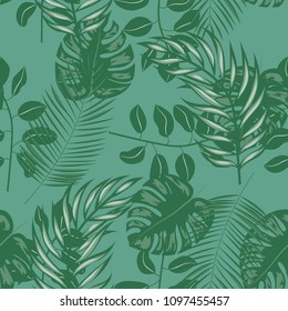 Beautiful tropical seamless pattern with leaves. Summer background with tropical leaves for fabric, wallpaper and cover