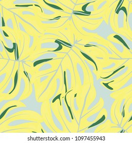 Beautiful tropical seamless pattern with leaves. Summer background with tropical leaves for fabric, wallpaper and cover