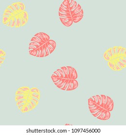 Beautiful tropical seamless pattern with leaves. Summer background with tropical leaves for fabric, wallpaper and cover