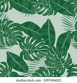 Beautiful tropical seamless pattern with leaves. Summer background with tropical leaves for fabric, wallpaper and cover