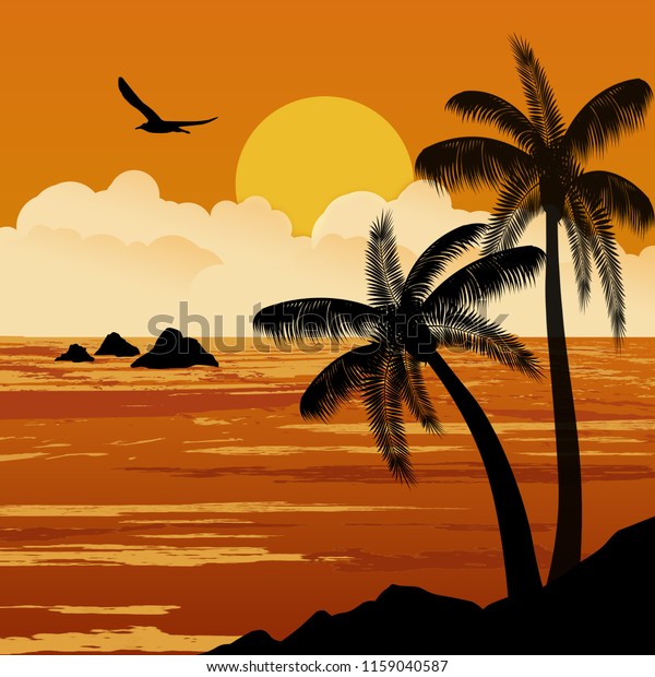 Beautiful Tropical Sunset Palm Trees Vector Stock Vector Royalty Free 1159040587 Shutterstock 3990