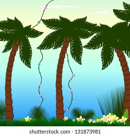 Beautiful tropical vector background with palm trees in jungle