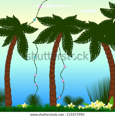 Beautiful tropical vector background with palm trees in jungle