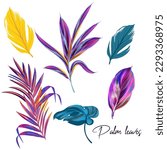 Beautiful tropical vector purple pink collection of palm leaves