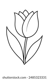 Beautiful tulip black flower line art icon