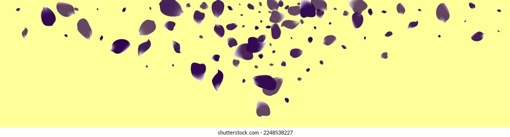 Hermoso Vector De Caída De Tulipanes Fondo Panorámico Amarillo. Ilustración nocturna de Petal. Afiche de belleza de geranio amarillo. Papel de fondo morado de la mosca floral.