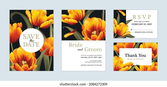 Beautiful Tulip flower background template. Vector set of floral element for wedding invitations, greeting card, envelope, voucher, brochures and banners design.