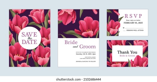 Beautiful Tulip flower background template. Vector set of floral element for wedding invitations, greeting card, envelope, voucher, brochures and banners design.