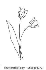 Hermoso ramo de flores de tulipán. Diseño de concepto de arte de línea. Dibujo continuo de líneas. Dibujo manual con contorno de rosas estilizadas. Ilustración vectorial de símbolo de muelle.